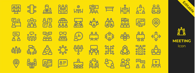 Meeting line icon collections. Line Meeting line icons vector set. Communication icons collection of business.