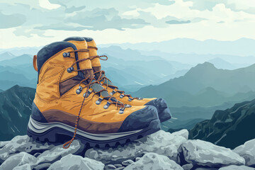 Wear appropriate footwear for the specific terrain, such as hiking boots with good traction - obrazy, fototapety, plakaty