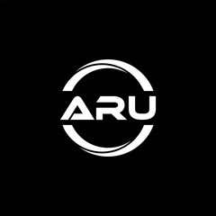 ARU letter logo design with black background in illustrator, cube logo, vector logo, modern alphabet font overlap style. calligraphy designs for logo, Poster, Invitation, etc.