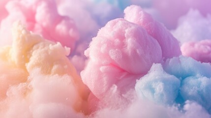 Sweet clouds swirl atop a soft pastel landscape. Colorful, Ai Generated.