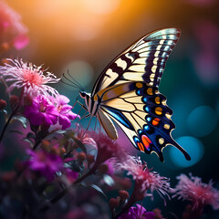 A close-up of a butterfly on a flower. 