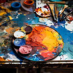 Obraz na płótnie Canvas A close-up of an artists paint palette. 