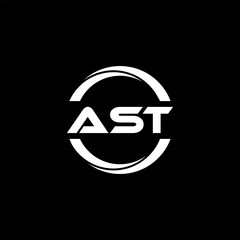 AST letter logo design with black background in illustrator, cube logo, vector logo, modern alphabet font overlap style. calligraphy designs for logo, Poster, Invitation, etc.