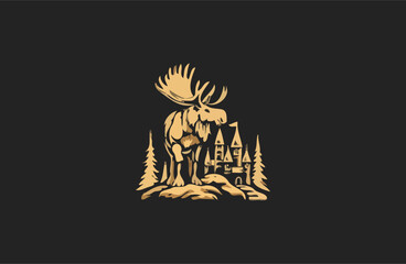 Moose on castle vector illustration design