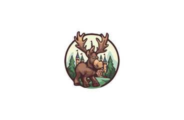 Moose on castle vector illustration design