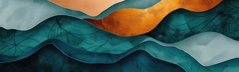 Behangcirkel Abstract teal , copper color banner © Roman
