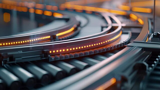 A closeup of a compact conveyor belt system moving materials seamlessly between different stages of production in a microfactory showcasing the efficient integration of advanced