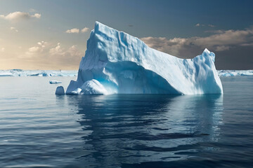 Iceberg in ocean. Symbolizes global warming. Powerful image with copy space for climate change awareness. 