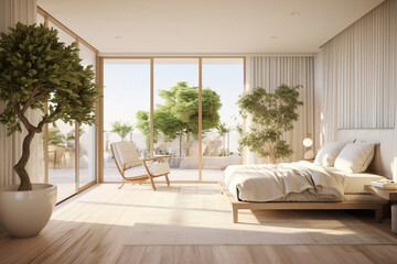 Naklejka premium modern bed room with lots of natural light.