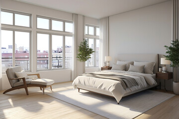 modern bed room with lots of natural light.