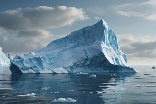 Iceberg in ocean. Symbolizes global warming. Powerful image with copy space for climate change awareness. 