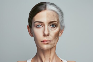Aging coffee facial. Comparison young to old generation end of life planning. Less Wrinkles, teenage acne, vitamin e, lines through skin care, anti aging cream, gerontology and Plastic surgery - obrazy, fototapety, plakaty