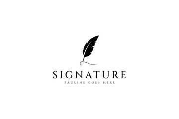 feather pen logo silhouette flat vector design template