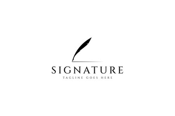 Simple feather pen signature logo silhouette flat vector design template