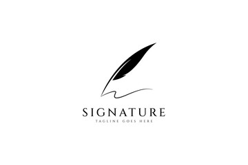 Quill pen signature logo design in vintage classic design flat vector