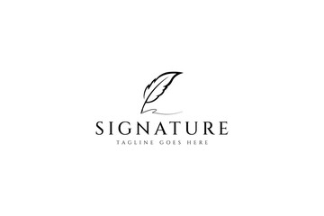 Feather quill pen icon, classic stationery illustration design logo