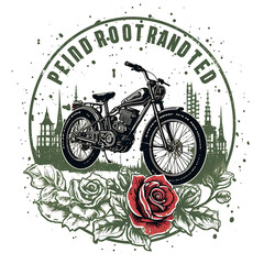 Stamp of Portland With Monochrome Moss Green Color Roses and Bicycles Transparent PNG City Concept Art Tshirt Design Illustration Label Diverse City Castle Large Urban Market Project Collage 