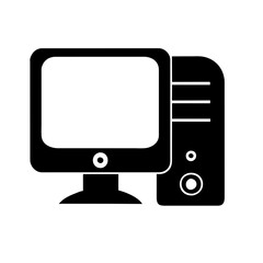 Computer set icon. Motherboard, monitor, system unit, desktop, screen, processor, cpu, work place, laptop, pc working, office. Vector icon in line, black and colorful style on white background
