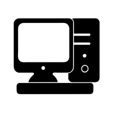 Computer set icon. Motherboard, monitor, system unit, desktop, screen, processor, cpu, work place, laptop, pc working, office. Vector icon in line, black and colorful style on white background