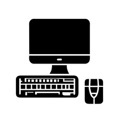 Computer set icon. Motherboard, monitor, system unit, desktop, screen, processor, cpu, work place, laptop, pc working, office. Vector icon in line, black and colorful style on white background