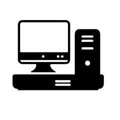 Computer set icon. Motherboard, monitor, system unit, desktop, screen, processor, cpu, work place, laptop, pc working, office. Vector icon in line, black and colorful style on white background