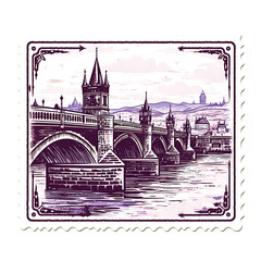 Stamp of Prague City With Monochrome Purple Color Prague Castle and C Transparent PNG City Concept Art Tshirt Design Illustration Label Diverse City Castle Large Urban Market Project Collage 