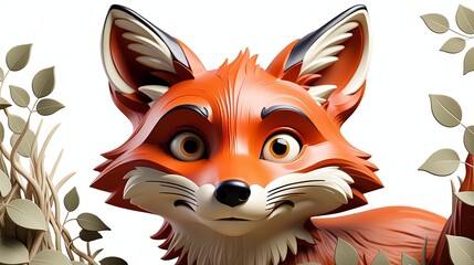 Obraz premium Illustration of a Red Fox Surrounded by Foliage