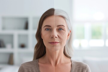 Aging mole. Comparison young to old generation pragmatic. Less Wrinkles, marine collagen face cream, comparison, lines through skin care, anti aging cream, nasolabial folds and Plastic surgery