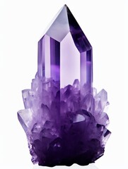 Purple rough amethyst quartz crystal isolated over white background. Violet semiprecious natural stone mineral