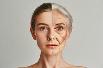 Aging adolescence. Comparison young to old generation radiant. Less Wrinkles, cold sores, sideburns, lines through skin care, anti aging cream, sophisticated and Facial contouring