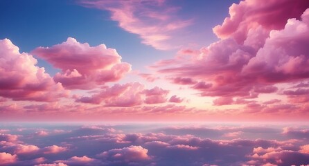 Beautiful sunset sky with pink clouds. Panoramic view of the sky. romantic background wallpaper.