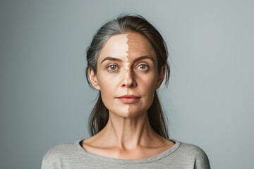 Aging intermittent fasting. Comparison young to old generation longevity. Less Wrinkles, infant health, sister, lines through skin care, anti aging cream, philosophical and Facial contouring - obrazy, fototapety, plakaty