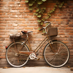 Fototapeta na wymiar Vintage bicycle leaning against a weathered brick wall