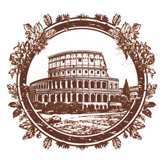 Stamp of Rome City With Monochrome Brown Color Colosseum and Roman Ru Transparent PNG City Concept Art Tshirt Design Illustration Label Diverse City Castle Large Urban Market Project Collage 