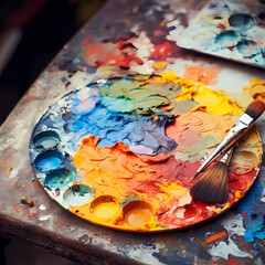 A close-up of an artists paint palette.