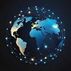 Fototapeta na wymiar global structure networking and data exchanges customer connection on a dark background, globe on a blue background, Generative AI