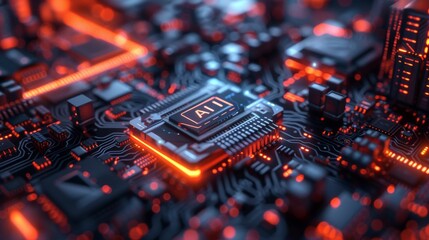 AI, artificial intelligence concept CPU digital technology artificial intelligence computer processor board chip Advanced Mobile Microprocessor Connecting Motherboard and Activating the entire System