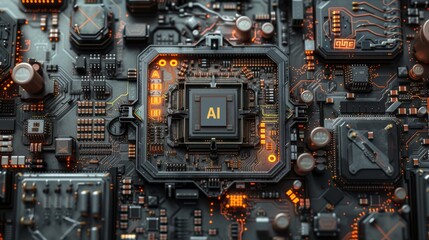 AI, artificial intelligence concept CPU digital technology artificial intelligence computer processor board chip Advanced Mobile Microprocessor Connecting Motherboard and Activating the entire System