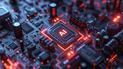 AI, artificial intelligence concept CPU digital technology artificial intelligence computer processor board chip Advanced Mobile Microprocessor Connecting Motherboard and Activating the entire System