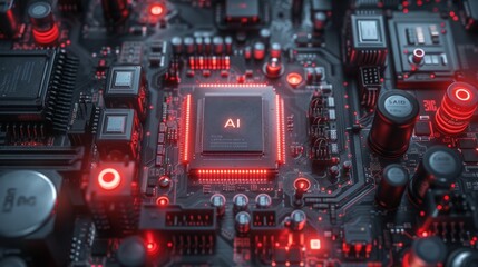 AI, artificial intelligence concept CPU digital technology artificial intelligence computer processor board chip Advanced Mobile Microprocessor Connecting Motherboard and Activating the entire System
