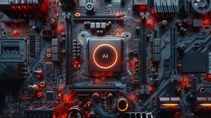 AI, artificial intelligence concept CPU digital technology artificial intelligence computer processor board chip Advanced Mobile Microprocessor Connecting Motherboard and Activating the entire System