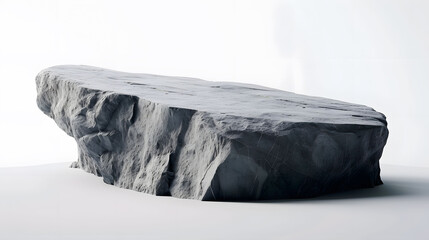 Empty stack of stones podium on a white background. Mockup of display shelves for cosmetics, advertisements and natural products. Advertising and presentation concept.