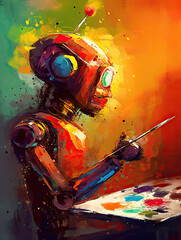 Colorful Ai Artisting painting art on to a real canvas, Generative Ai - 732196327