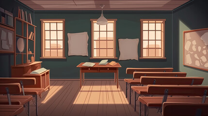 Empty classroom with blank blackboard for template and background, Generative Ai - 732196350