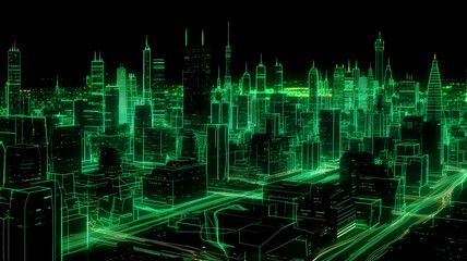 Green Futuristic light city for technology background, Generative Ai - 732196379