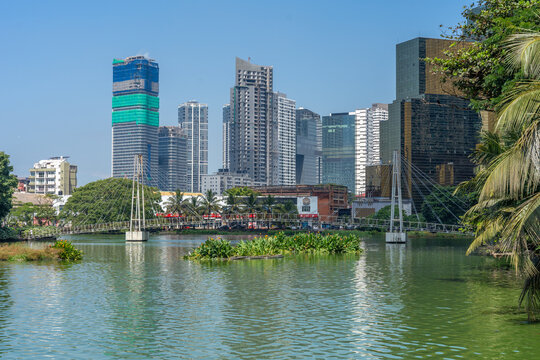 Downtown Colombo, Sri Lanka park with water and buildings