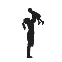 Fototapeta na wymiar Mother and son Silhouette, mom holding baby vector illustration of family on white background.