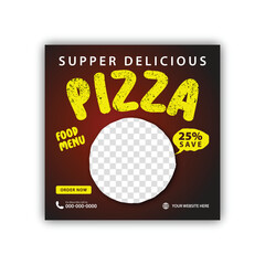 Delicious pizza social media post template. social media post template for food promotion banner. burger and pizza sale banner frame. advertisement, advertising, booklet, content, corporate, discount,