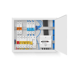 Distribution board electrical panel switch fuse wire automatic circuit breaker realistic vector