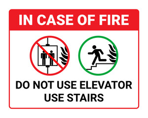 In case of fire do not use elevator use stairs sign